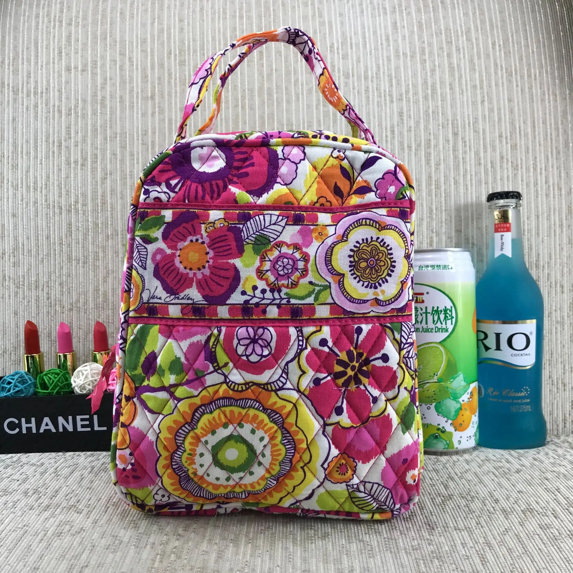 VB Quilted Cotton Lunch Bunch Insulated Lunch Box Bag Tote Sack