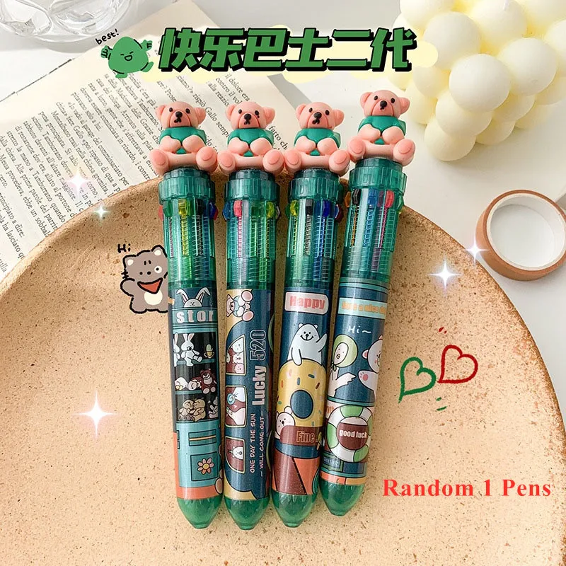 Мультяшные шариковые ручки 10 цветов, пластиковые