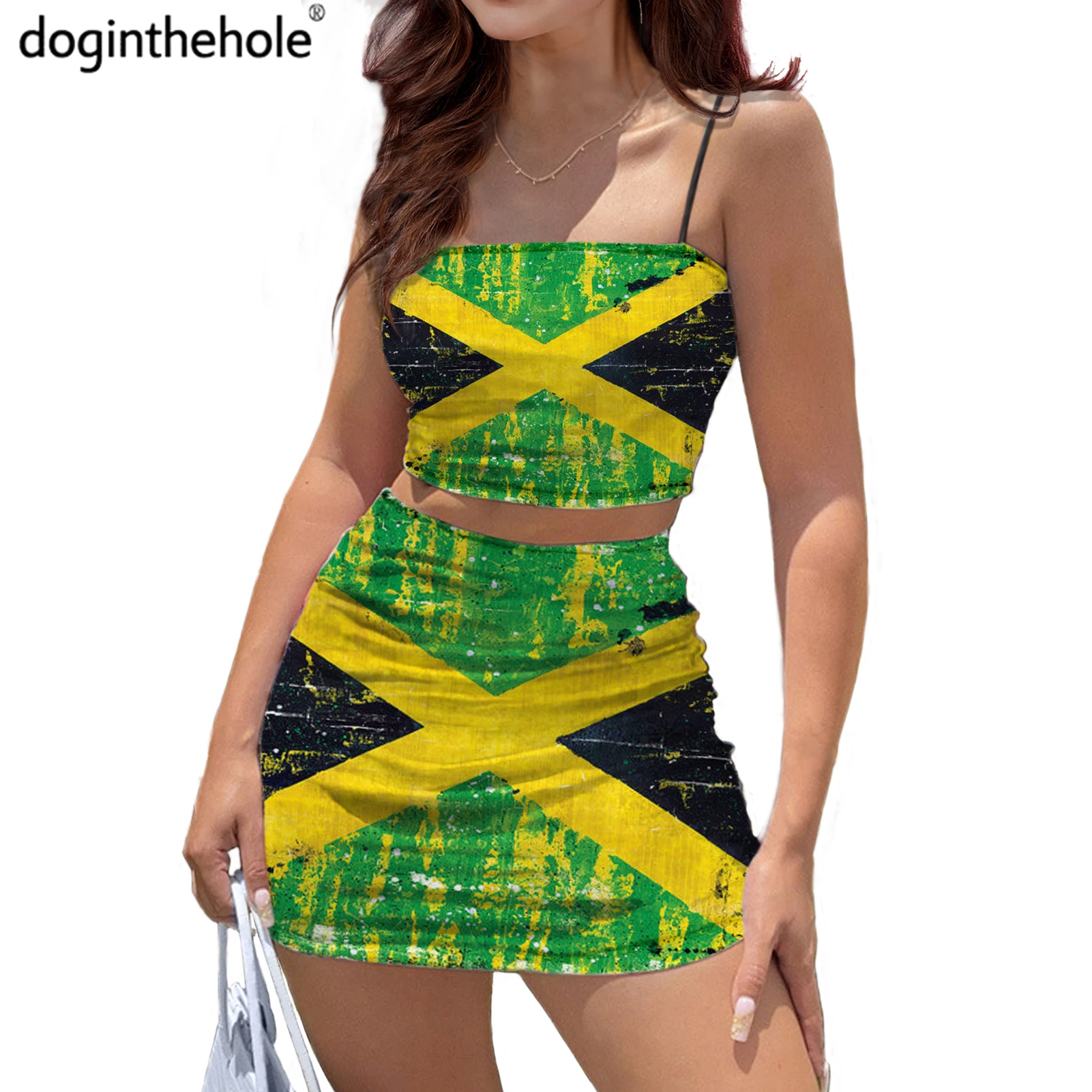 

Повседневный кроп-топ с ремешками Doginthehole и искусственная ткань с принтом для девушек, Клубная одежда 2022, сексуальный комплект клубной одежд...