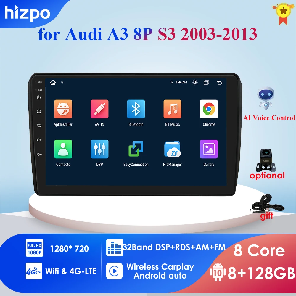 

9 "4G LTE Android 10,0 навигация для Audi A3 2003-2011 RS3 Sportback Автомобильный мультимедийный плеер GPS Радио стерео 4G 32G USB 128G