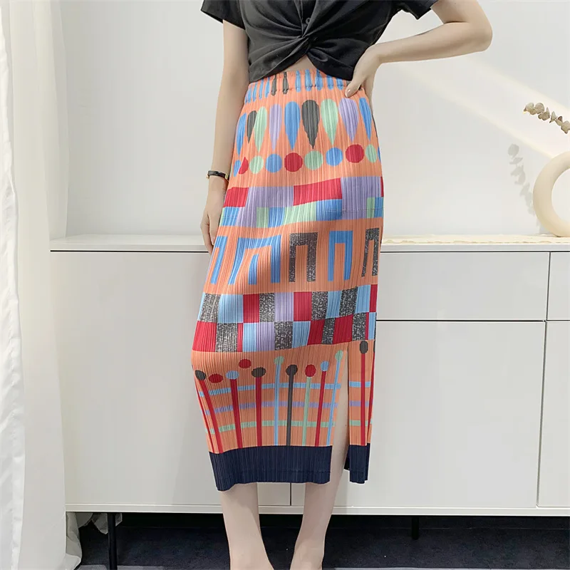 

2022 Summer New Sanzhai Pleated Skirt Cow Mid Skirt Fashion Pleated Skirt