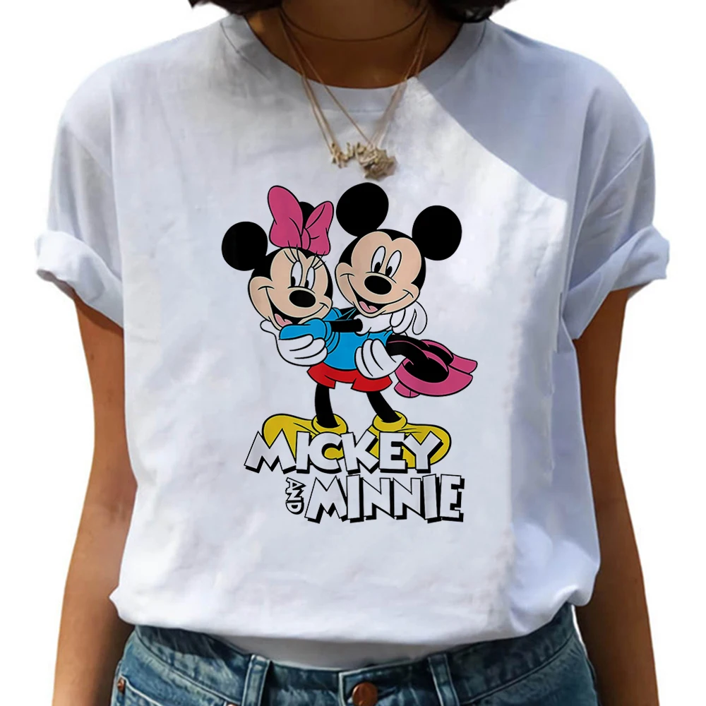 

Mickey and Minnie Disney Clothes for Women Short Sleeve Summer Tops Basic White O-neck T-shirts Fashion Couple Shirt Dropship