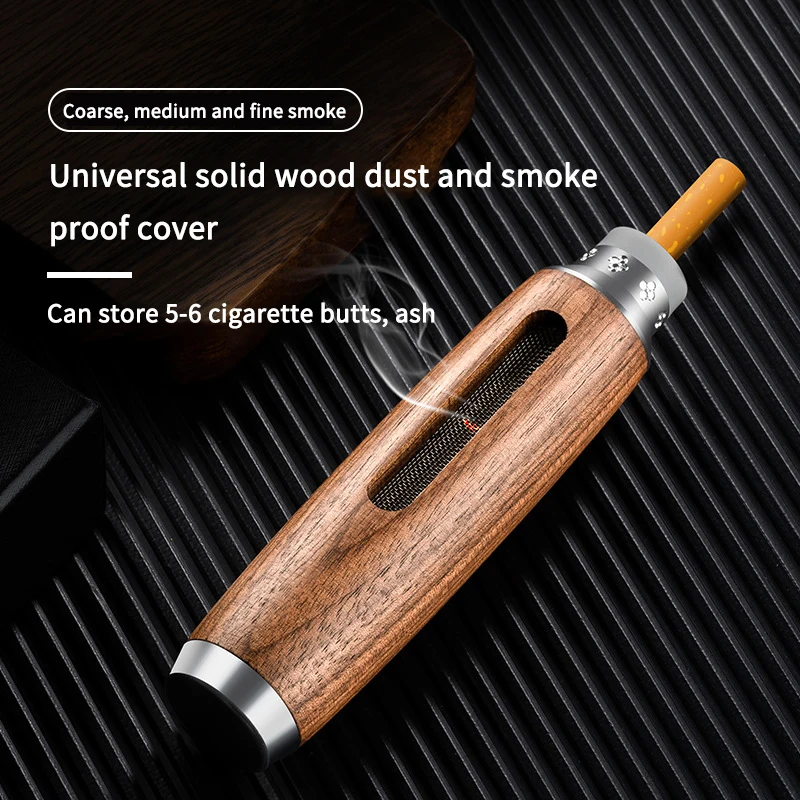 

Portable Car Ashtray Anti Soot-flying Cigarette Cover Walnut Wood Cigarette Holder Ash Organizer ​for 5.2/6.8/7.8mm Cigarettes