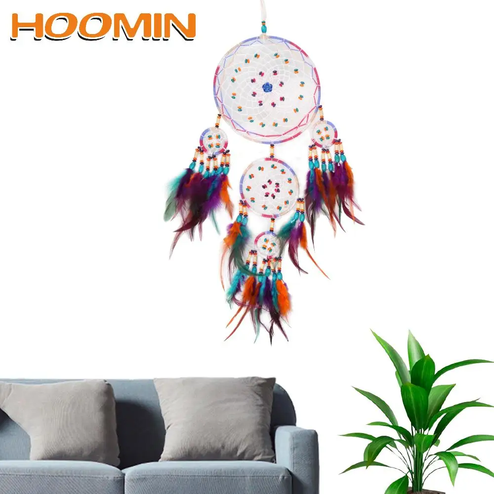 

HOOMIN Girls Room Decor Ornaments Indian Feather Hanging Arts Nordic Wall Decoration Dreamcatcher DIY Handmade Dream Catcher