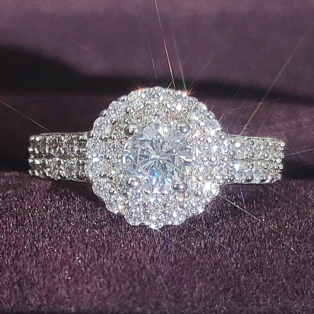 

Original Real Fashion 925 Sterling Silver Women Wedding Engagement Rings for Halo Finger Ring Jewelry R783S