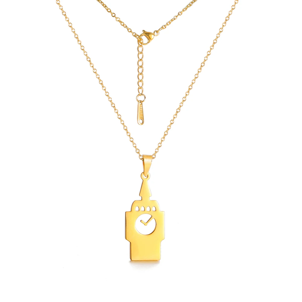 

Xincong Stainless Steel Jewelry 3 Colors 22x20mm Clock Tower Big Ben Pendant Necklace With 45+5cm Link Chain