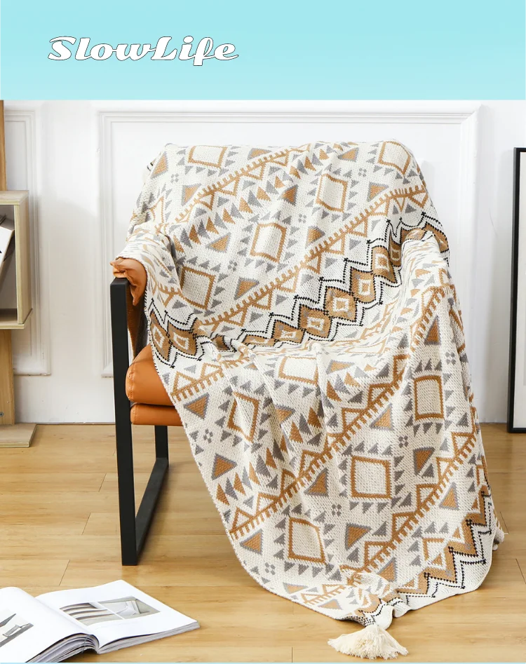

Bohemia Sofa Blankets Soft Warm Woven Armchair Throws Living Room Decorative Covers Fashionable Small Portable Travel Throw