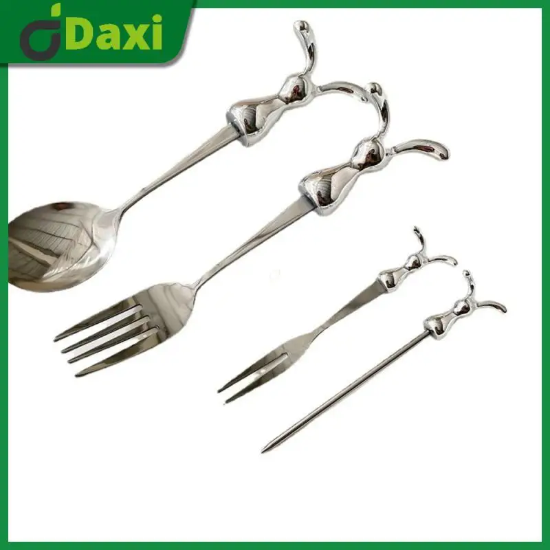 

Kitchen Accessories Ice Cream Scoop Prevent Scratches Mirror Polishing Fruit Fork Rabbit Pattern Powerful Smooth Fork Teeth