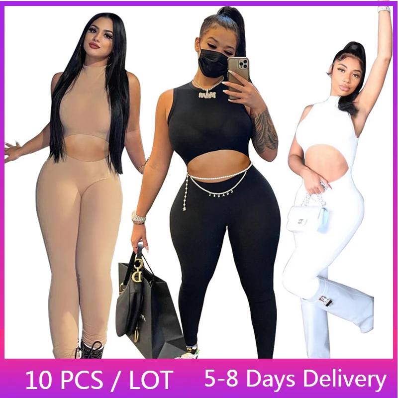 Женский комбинезон без рукавов белый с вырезами лето 2019 |