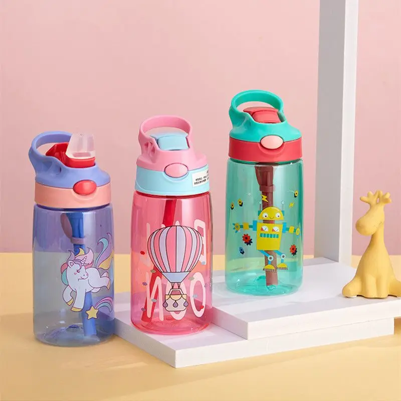 

Plastic Water Bottle for Kids Creative Cartoon Baby Feeding Cups with Drinking Straws Portable Leak-Proof Outdoor Children Cup