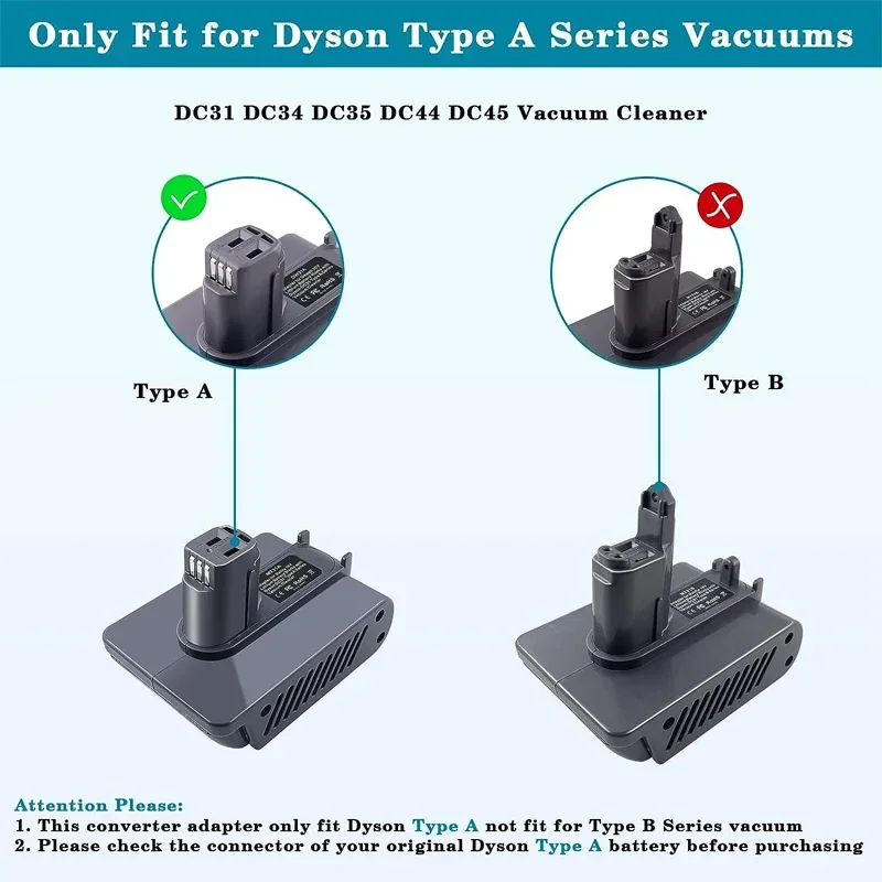 Адаптер для пылесоса Dyson DC31, литиевая батарея типа A 18 в для пылесосов DC31, DC34, DC44, DC45, преобразователь инструментов (art.: 3920c2c43544f) - 3920c2c43544f