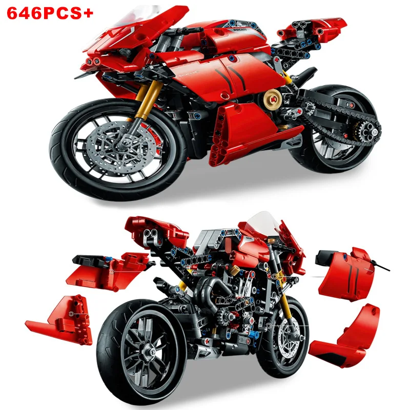 

646PCS City Technical Motorcycle Ducatis Racing Car Building Blocks Model Moc 42107 Set Motorbike Bricks Toys For Kids Tech Gift