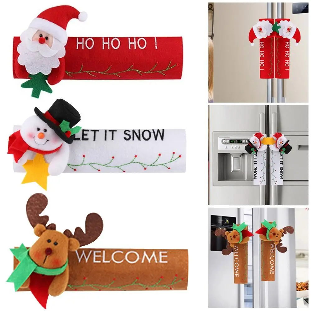 

1 Pair Santa Claus Snowman Elk Fridge Handle Cover Door Handle Cover Microwave Oven Dishwasher New Year Christmas Decoration