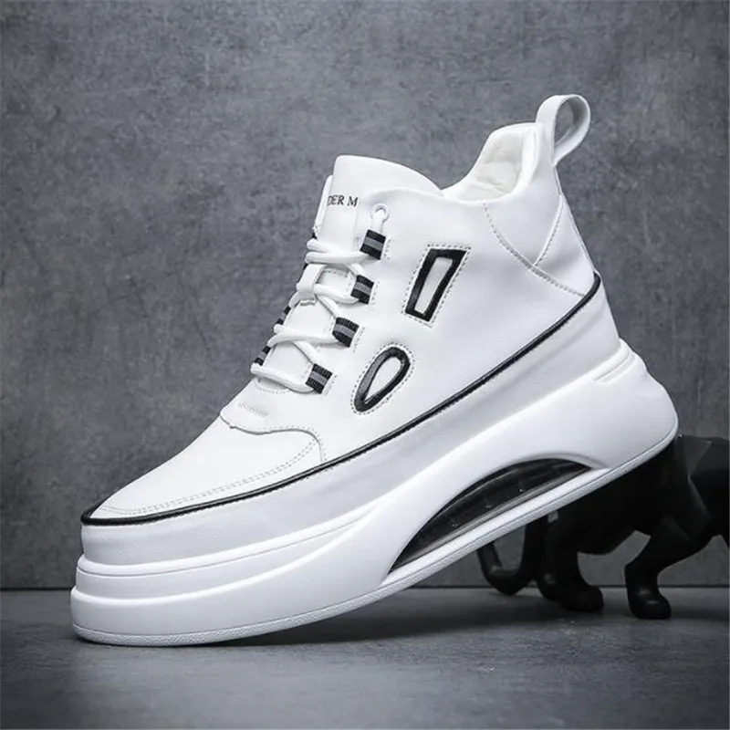 

New Men Leather Casual sports shoes Skateboard Shoes High Tops Height Increasing Running shoes Zapatillas Hombre