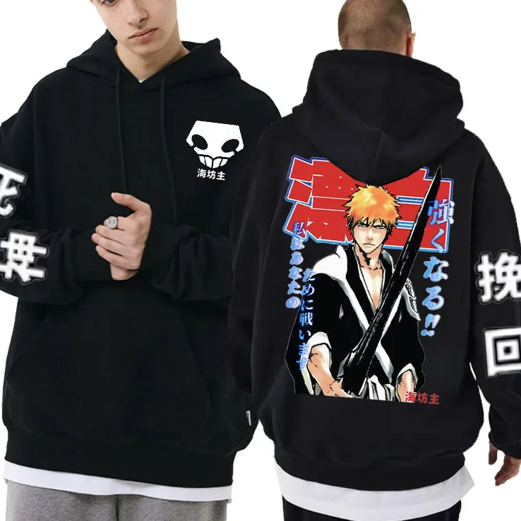 

Anime BLEACH Kurosaki Ichigo Graphic Hoodie Men 90s Vintage Manga Hoodies Man Fashion Sweatshirt Cool Men's Casual Streetwear