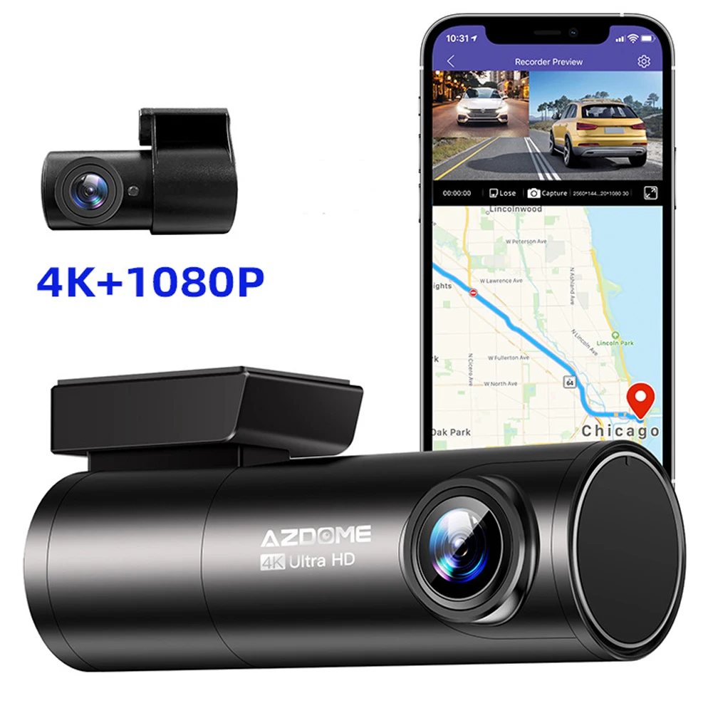 AZDOME M300M300S Automobile Data Recorder 4K 500W Pixel Car DVR 4K Dash Cam Front & Rear WIFI GPS Video Recorder Camera G-sensor