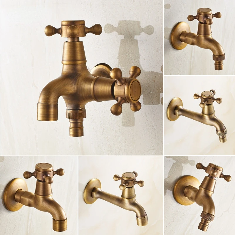 

Antique Laundry Faucet Solid Brass Washing Machine Taps Cold Water Tap Bibcocks Copper Brass Garden Faucet Wall Mounted ZR197