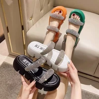female outside casual shoes new fashion summer rhinestone diamond bling sandals thick bottom lazy slippers womens shoes trend