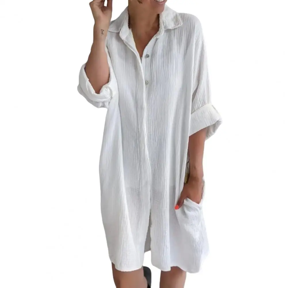 

Шикарная простая повседневная застежка на пуговицах, длинная фотосессия, защита от солнца средней длины