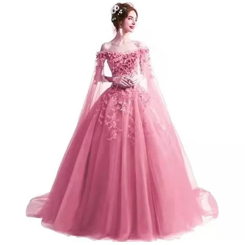 2024 романтическое красное бальное платье для милой принцессы с бисером и 3D цветами, платья для Quinceanera с накидкой, милые платья для дня рождения 15 16