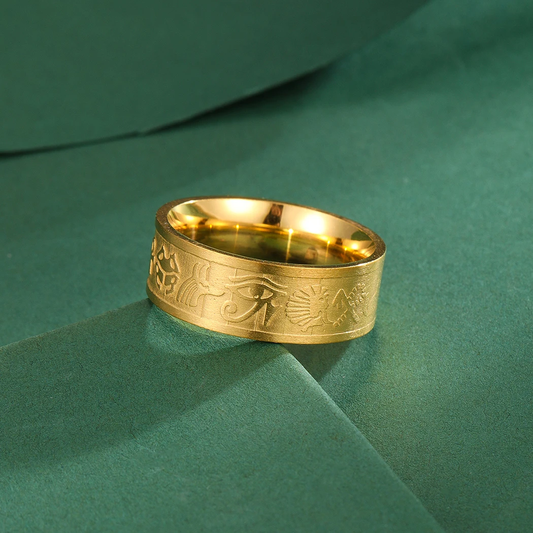 LUTAKU Vintage Stainless Steel Engraving Egyptian Signet Ring For Women Men Punk Amulet Streetwear Jewelry Gift