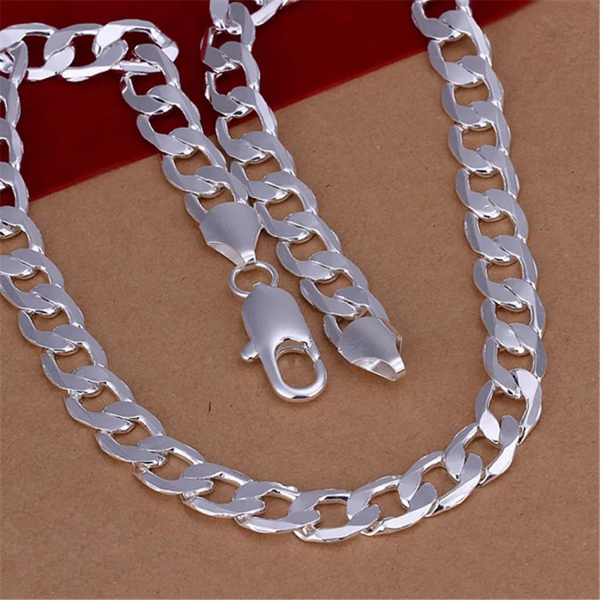 

Fashion women Men 10MM flat chain noble sideways silver color Necklace , wedding Fashion Jewelry high quality