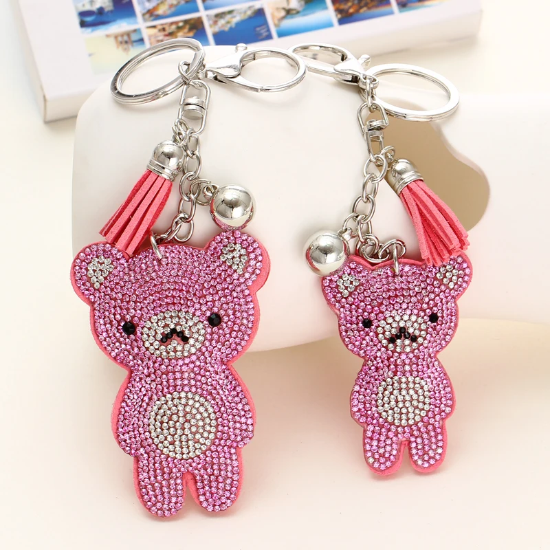 ZOSHI New Arrival PU Leather Keychain for Women Cute Rhinestone Bear Animal Pendant Key Chains Car Bag Gift |