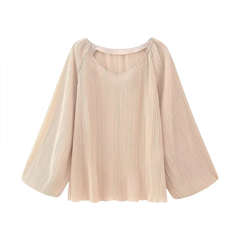 

European Autumn Women's 2023 New Casual Round Neck Long Sleeve Pleated Short Loose Top Classic