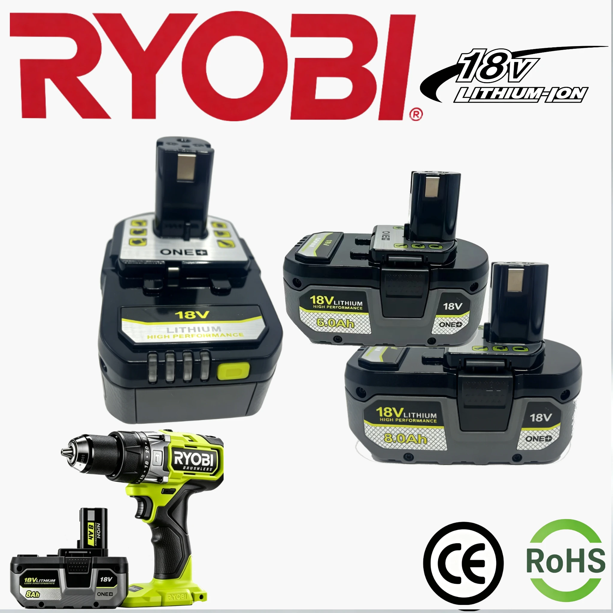 Фото Аккумулятор литиевый RYOBI 18V ONE+ P108 P109 с защитой от обратной зарядки, предотвращающий повреждения, эффективно продлевает срок службы батареи при ежедневном использовании №1