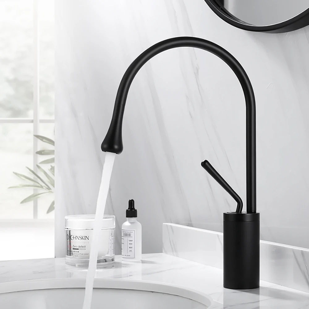 

Modern Basin Faucet Brushed Gold Black Silver Faucet Deck Mounted Basin Sink Tap Mixer Hot & Cold Brass Tap for Bathroom