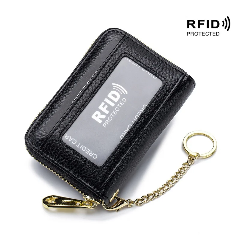 Hot Sale Cards Holder RFID Zipper Bank Card Wallet Key Case Genuine Leather Multifunctional Card Holder Wallet