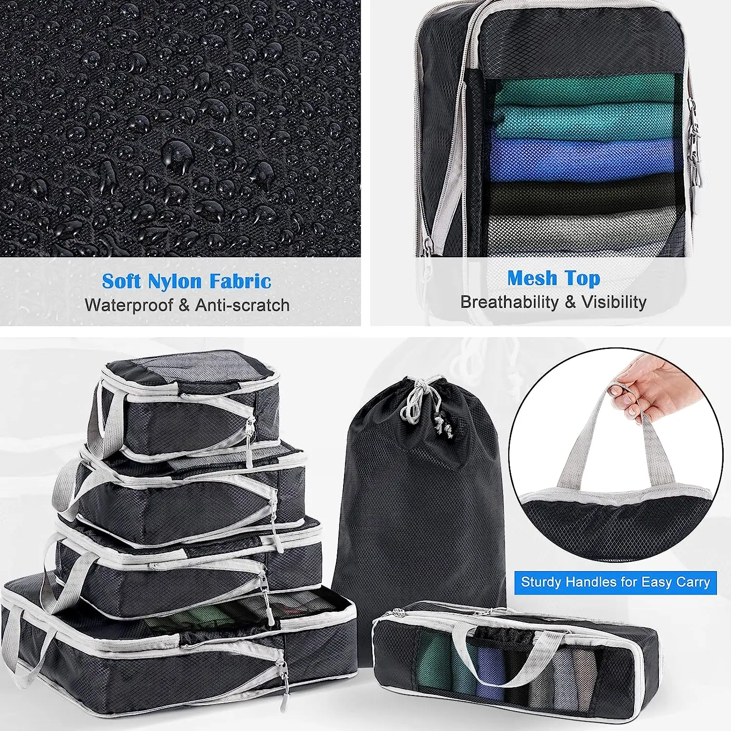 Travel Storage Bag Compressible Packing Cubes Foldable Waterproof Travel Suitcase Nylon Portable With Handbag Luggage Organizer