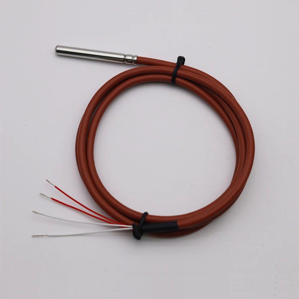 4 wire type PT100 temperature sensor with 20m silicone cable6*50mm probe -20~200'C high temperature thermal resistance