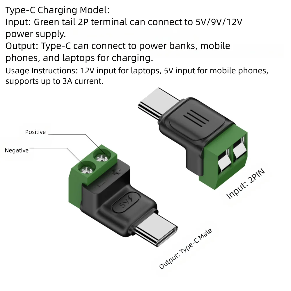 

Обжимная клемма USB C на 2-контактный разъем 5В зелёный
