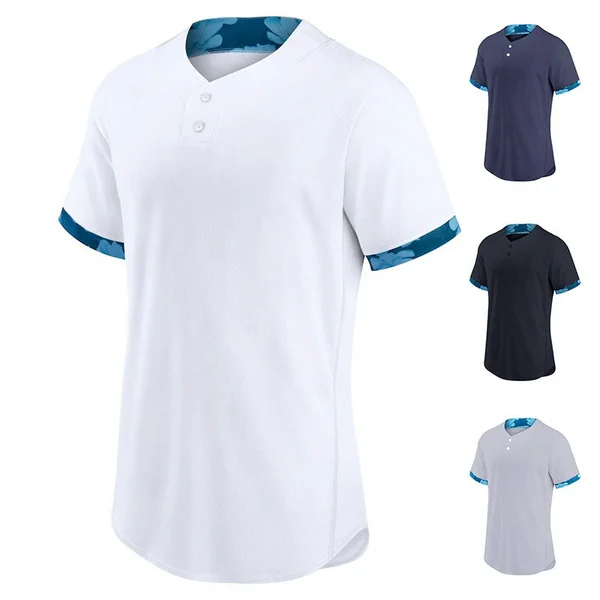 

Мужская футболка с коротким рукавом, V-образным вырезом и пуговицами