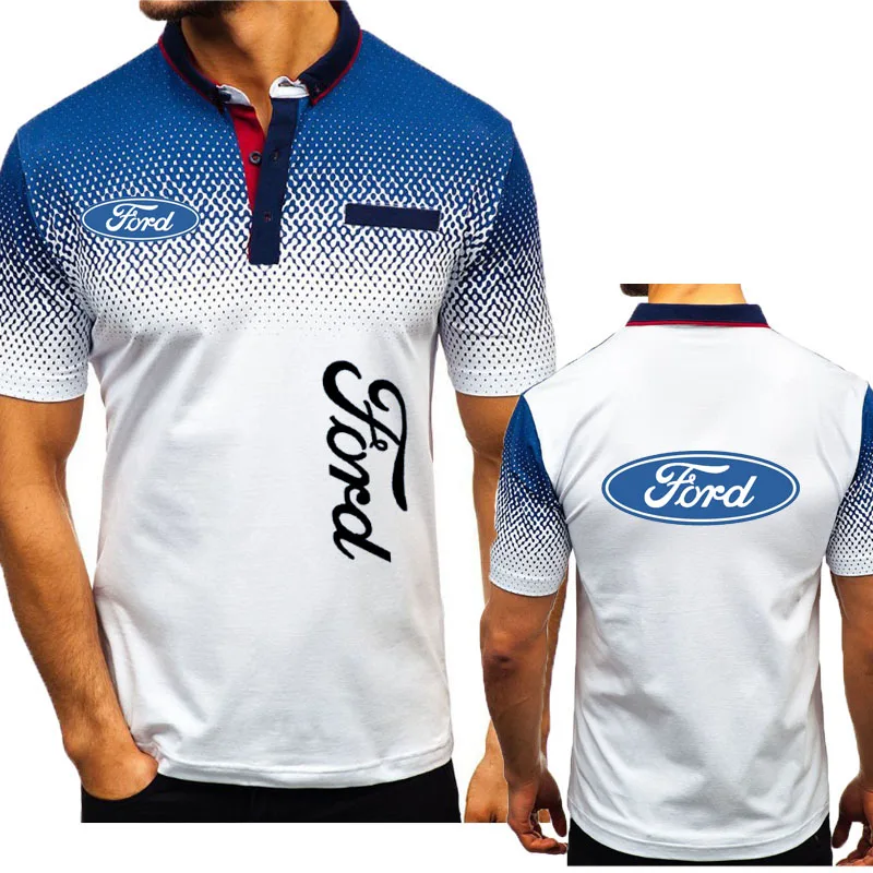 Fashion Casual Men's Polo Shirt Top Ford car logo print Summer Business mens clothing pure cotton men's short sleeve