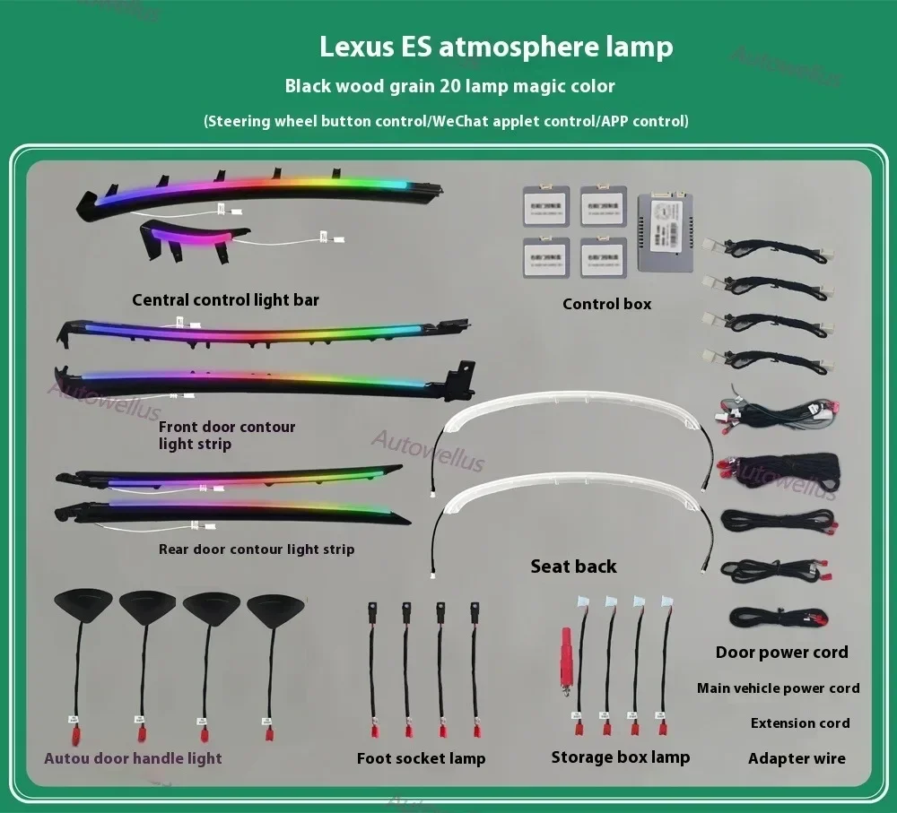 

Стайлинг автомобиля, отделка двери, окружающее освещение для Lexus Es 2018-2025, автомобильная черная деревянная панель, аксессуары для пресс-форм 1:1, декоративная лампа