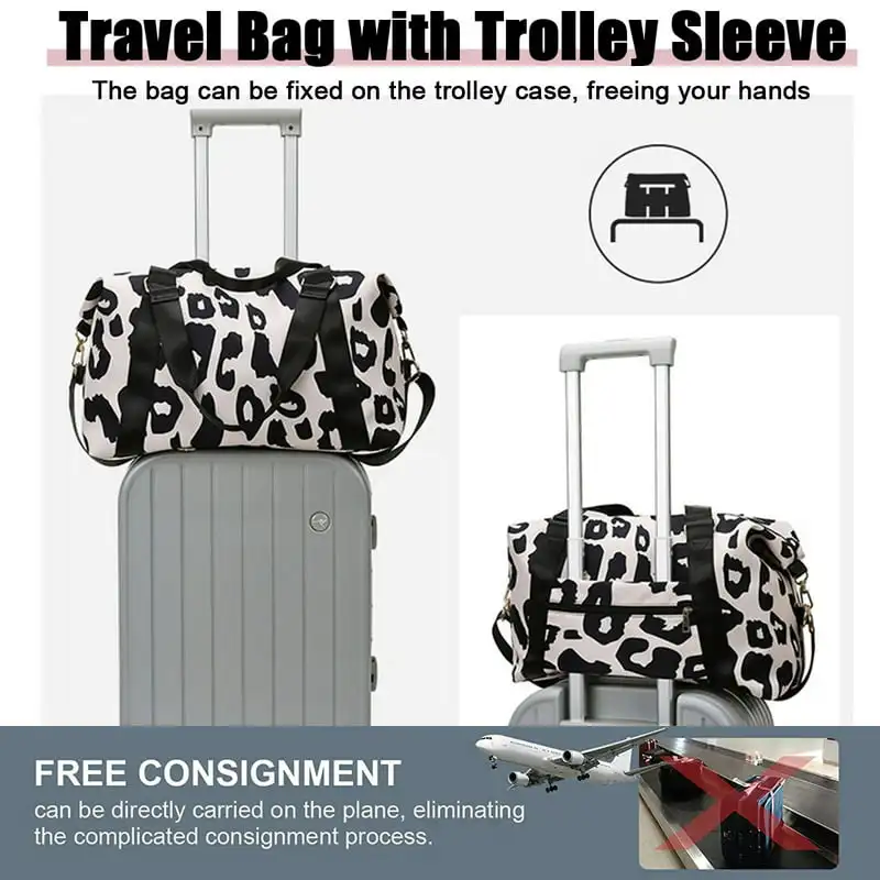 Gorgeous, Luxurious Women's Stylish Overlapping Weekend Carry-on Sports Gym/Travel Duffel Bag/Weekender Overnight Tote Bag (Blac