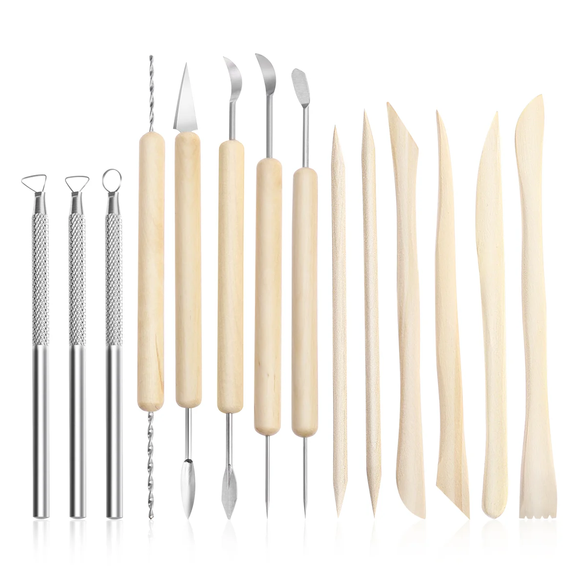 

14pcs Essential Clay Pottery Tool Wooden Handle Sculpting Tool Set for Smoothing Sculpture