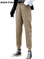 womens cargo pants cotton brown color for spring summer harem wide leg steetwear with pocket cropped pants ouc2523