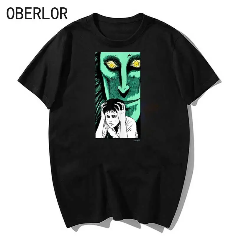 

Junji Ito выцветающая ужасная Мужская и женская уличная одежда в японском стиле панк повседневные свободные или выходные Топы Футболки унисекс