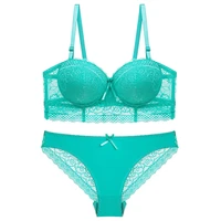 sexy lace bra sets push up underwear sets green half cup women bra and panty set transparent size 34 36 38 40 42 44 a b c cup