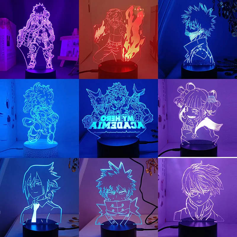 

My Hero Academia Boku No Dabi Todoroki Shoto Bakugou Katsuki 3d Led Lamp For Bedroom Anime Night Lights Mange Figure Room Decor