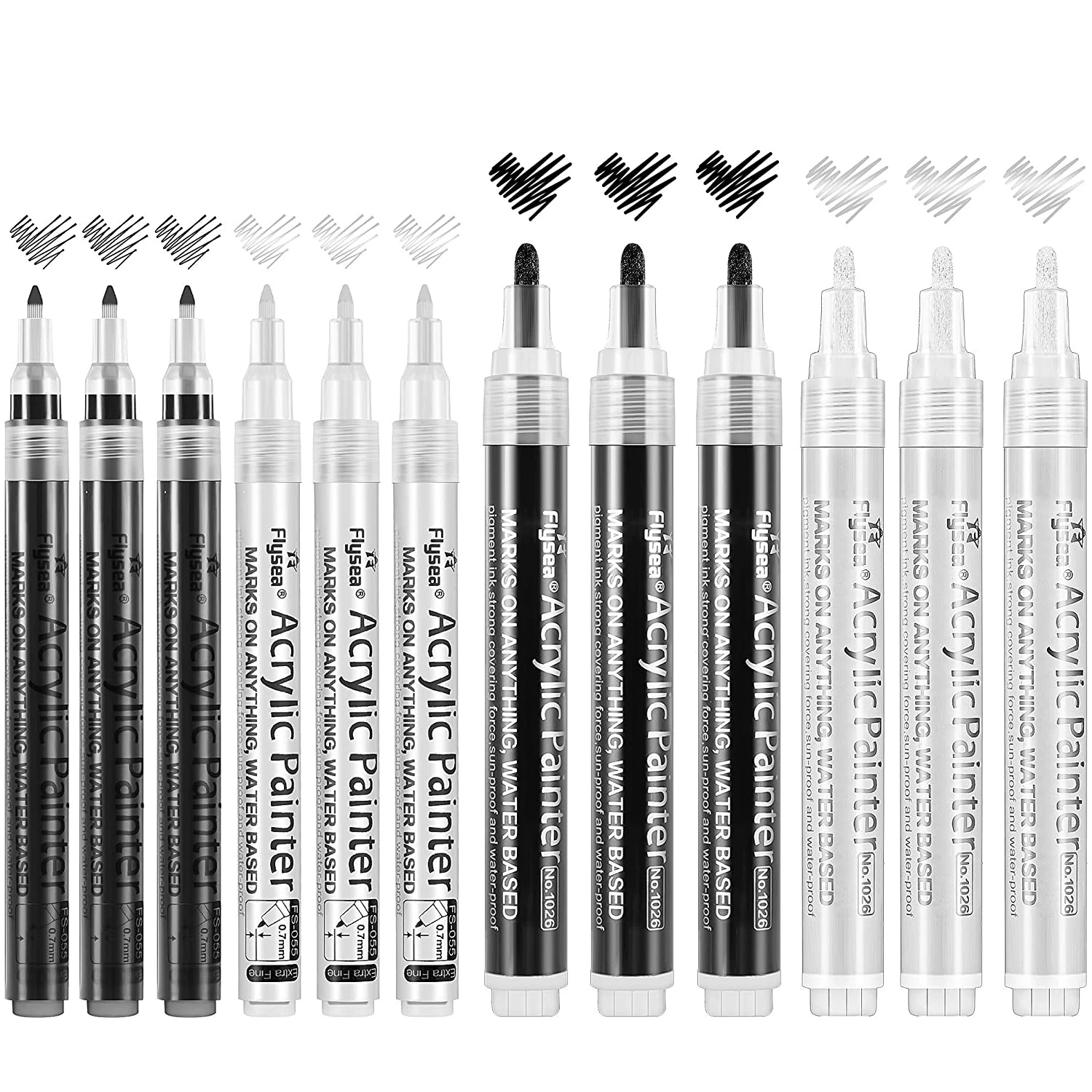 

Acrylic Paint Pens Black and White Marker Pen 0.7 mm Extra Fine, 3 mm Medium Tip, Waterproof Art Markers for Rock Painting