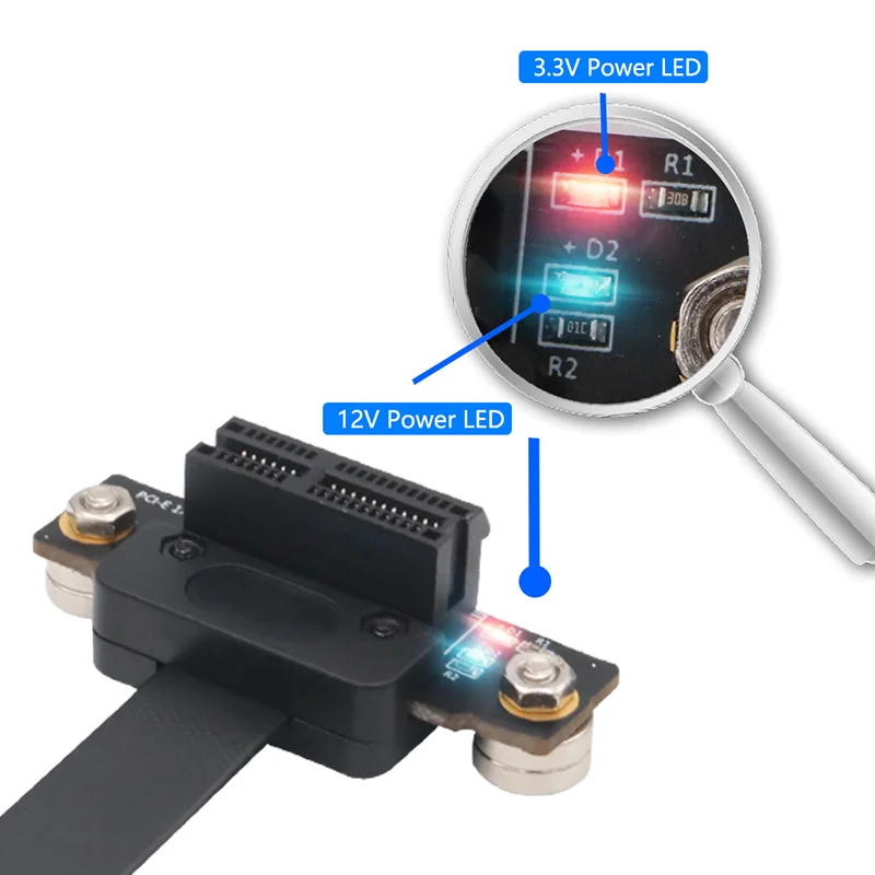 Удлинительный кабель PCI Express 1X 15 см со светодиодной магнитной подставкой для ног 3