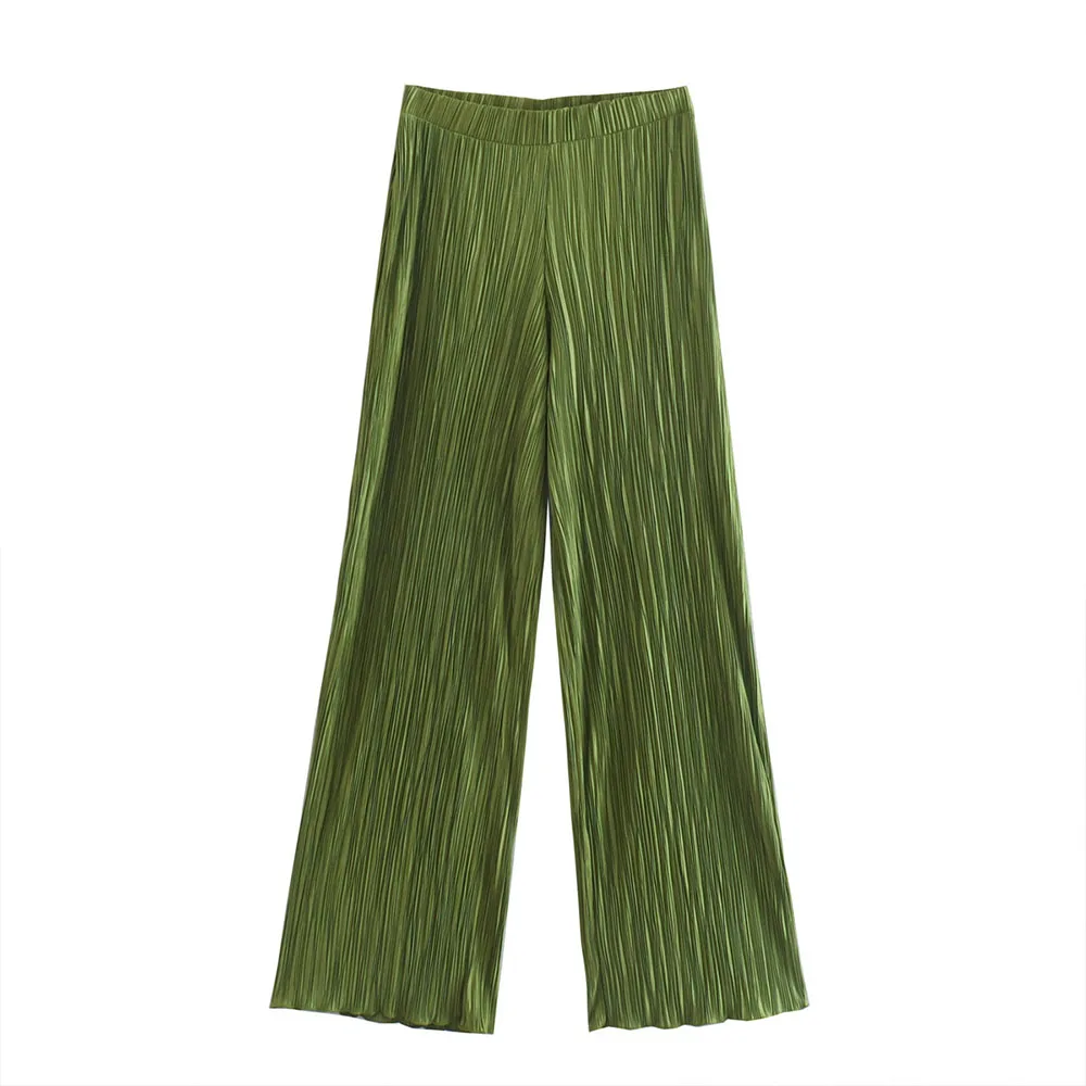 

URMASZA2022 women's spring and summer new fashion retro green pleated Z mid-waist trousers pants for women
