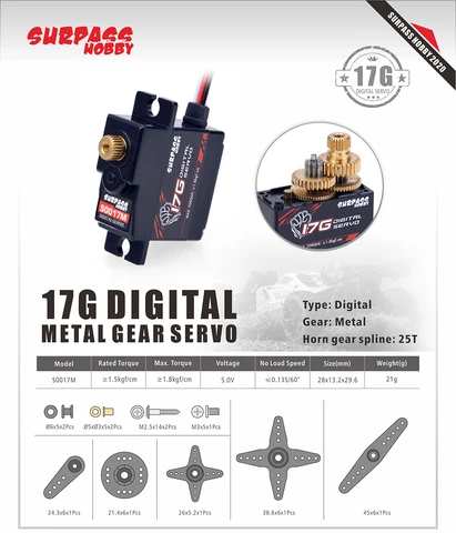 Микро сервопривод SURPASS HOBBY S0017M 17g металлический 1,5 кг