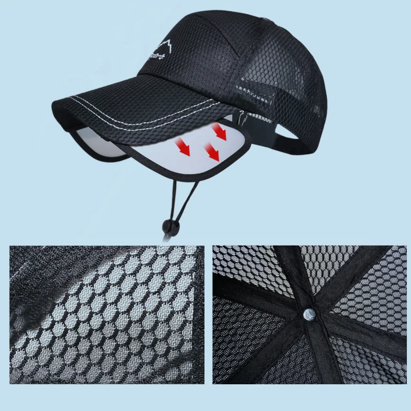 Baseball Cap New Style Sport Hat Adjustable Brim with Windproof Rope for Man Women Outdoor Sun Hat Breathable Material