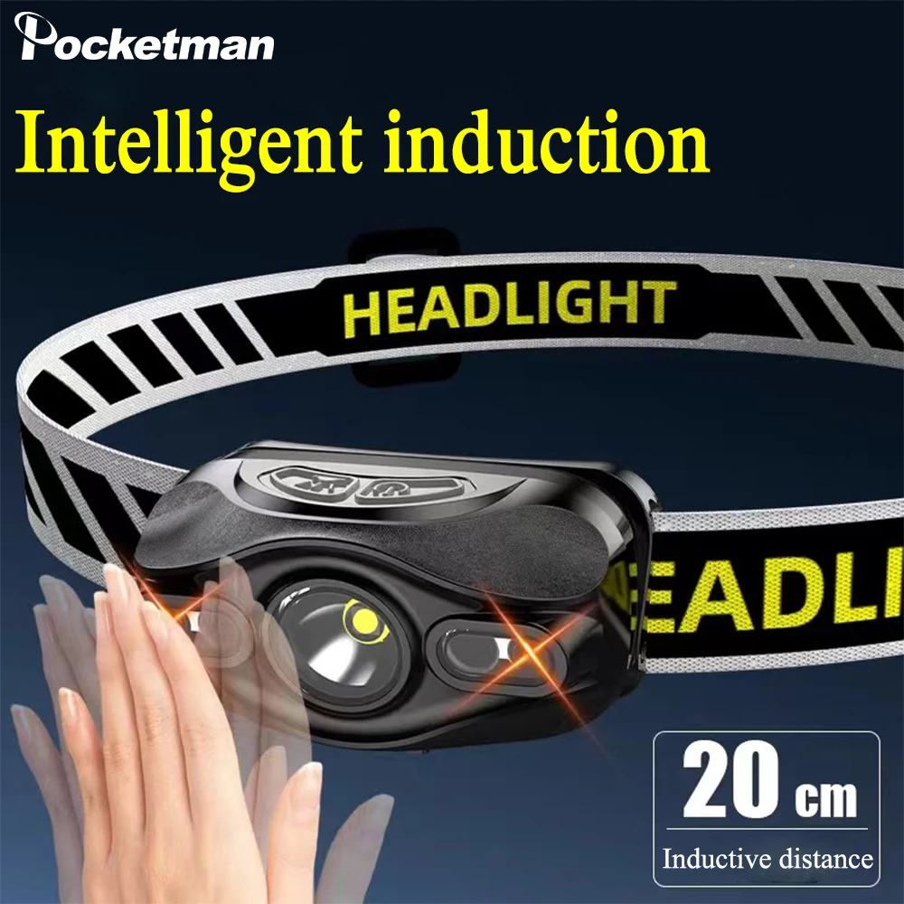 

Super Bright LED Headlamp IR Motion Sensor Headlight Waterproof Head Lamp Rechargeable Induction Head Light with Battery