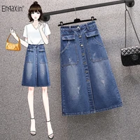 ehqaxin summer ladies new denim skirts 2022 fashion loose buttons high waist pockets casual denim skirts for womens l 4xl